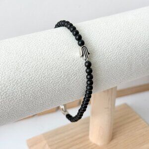David Yurman Men's Black Onyx 4mm Hamsa Hand Silver Spiritual Beaded Bracelet